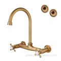 Into The Wall Kitchen Faucet Factory Custom Rose Gold Sanitary Ware Two Lever 360 Sink Taps Commercial Into The Wall Mount Kitchen Faucet Supplier